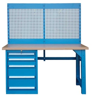 E-pad, perforált szerszámtartó hátfallal, világítással és fiókos tároló konténerrel