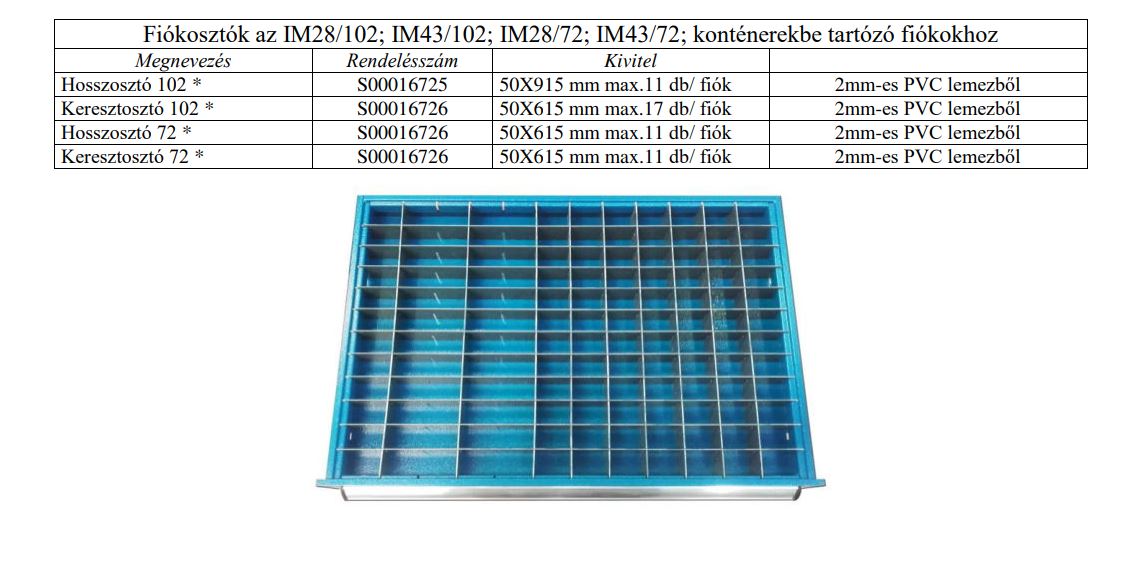 fiókosztók leírása álló konténerhez