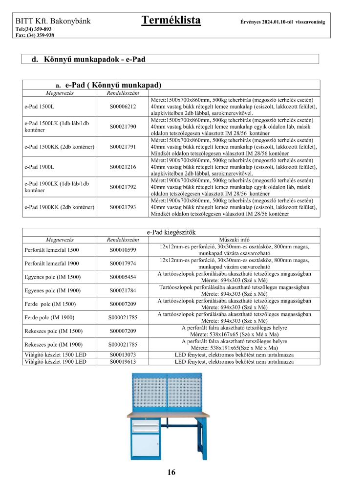 könnyű munkapad e-pad leírása