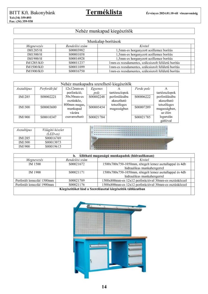 nehéz munkapad kiegészítők leírása